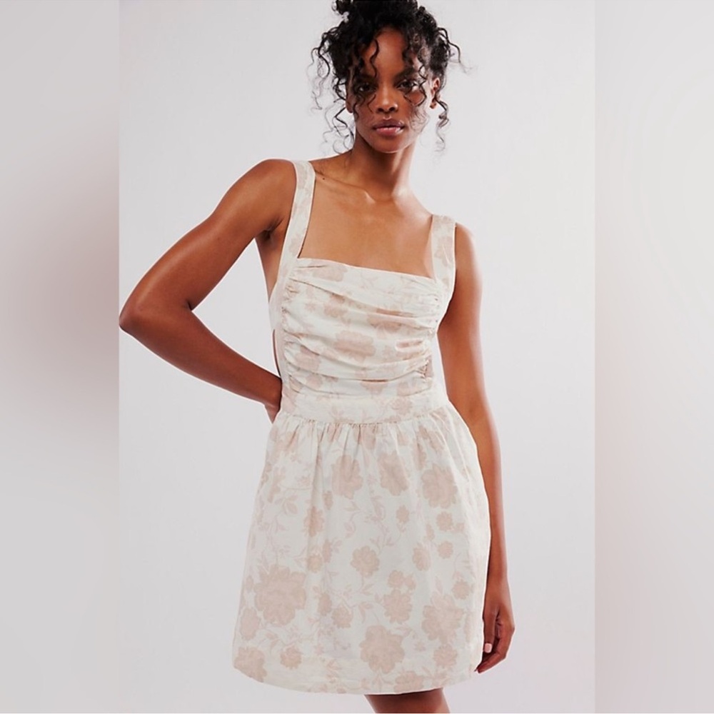 FREE PEOPLE Meet Me In Maui Printed Mini Dress / Ivory Combo Size Large